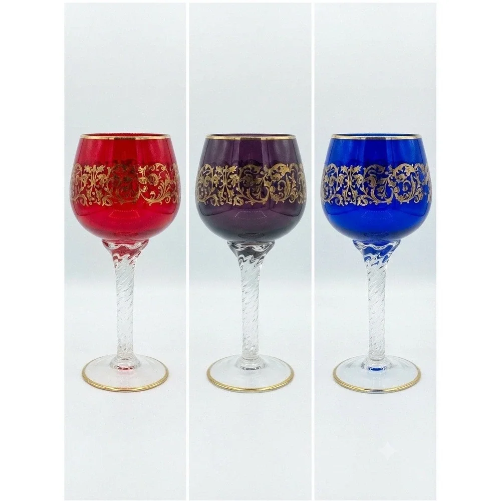 Vintage Murano Harlequin Tre Fuochi Goblets — Set of 6 EUC